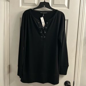 NWT WHBM Lace Up Black Tunic Top - SZ M